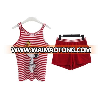 Leisure cute snoopy dog stripe harness and red short pajamas woman